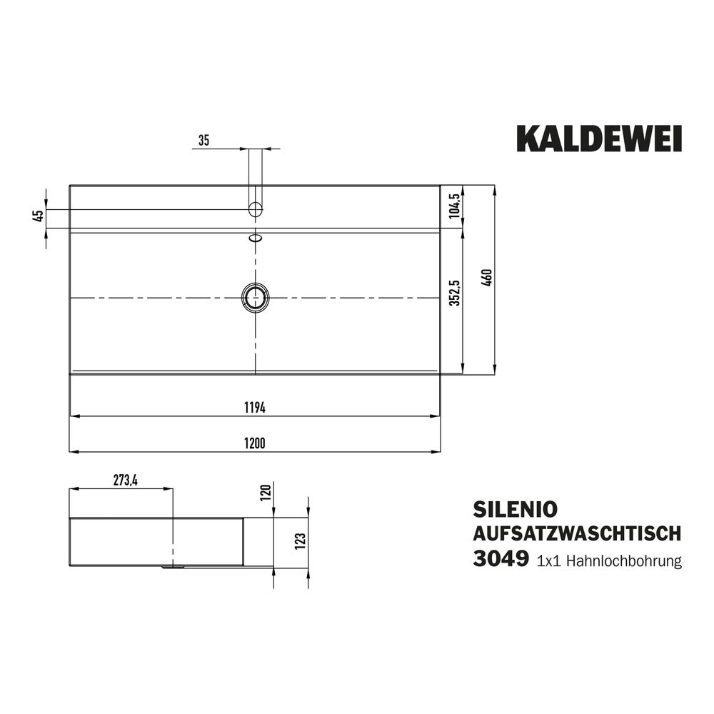 Kaldewei Wand-Doppelwaschtisch Cono rechteckig 120x500x1200mm, Schwarz, 6 HL, oh... KALDEWEI-902706053701 4063728410878 (Abb. 3)
