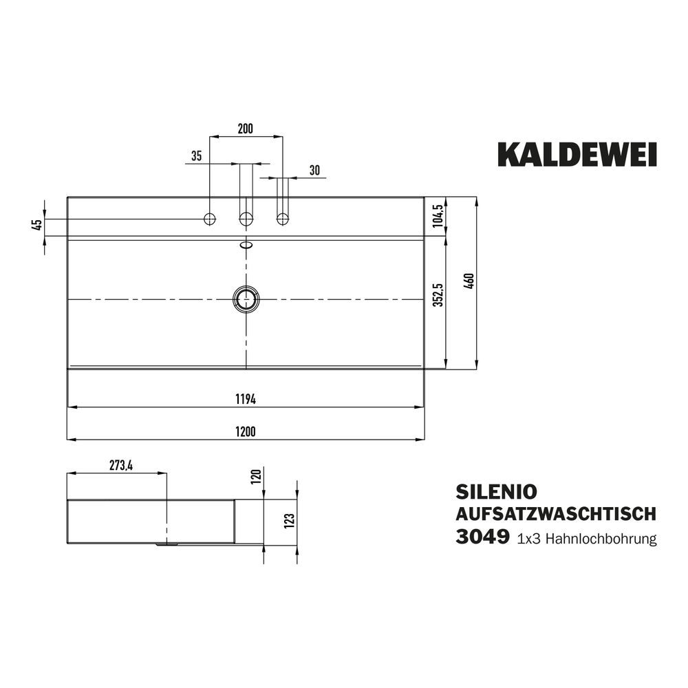 Kaldewei Aufsatz-Doppelwaschtisch Silenio rechteckig 123x460x1200mm Rh. 120mm, A... KALDEWEI-906406033001 4055761030588 (Abb. 3)