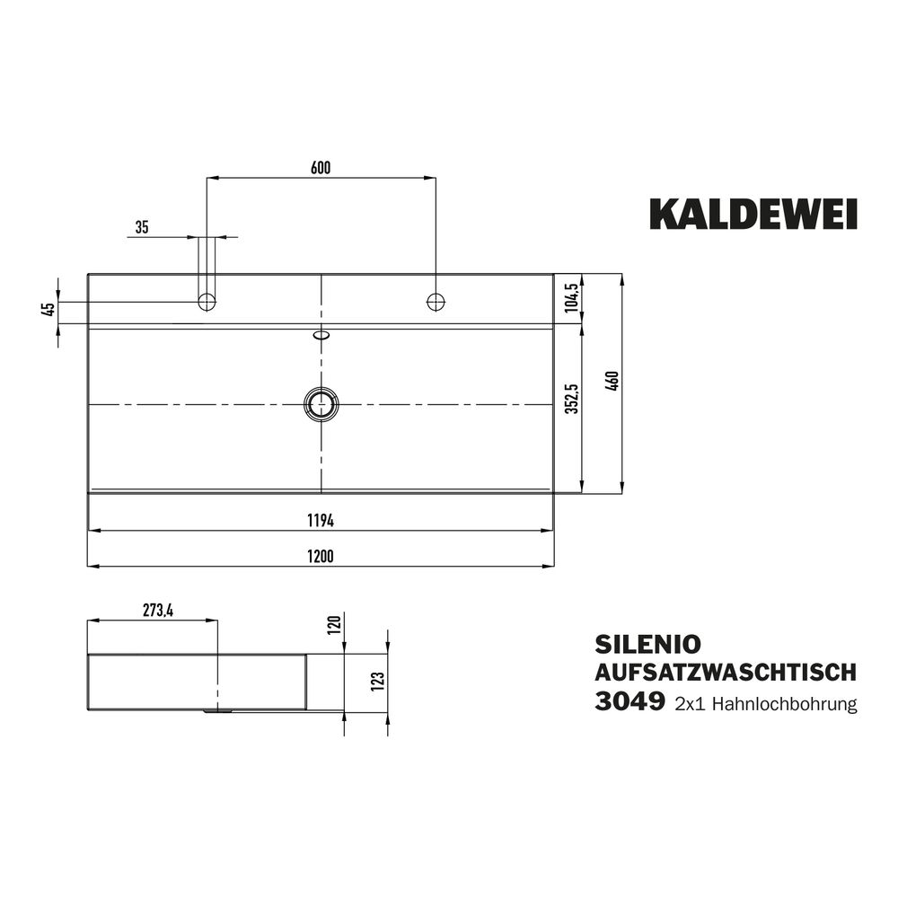 Kaldewei Aufsatz-Doppelwaschtisch Silenio rechteckig 123x460x1200mm Rh. 120mm, A... KALDEWEI-906406043001 4055761019958 (Abb. 3)