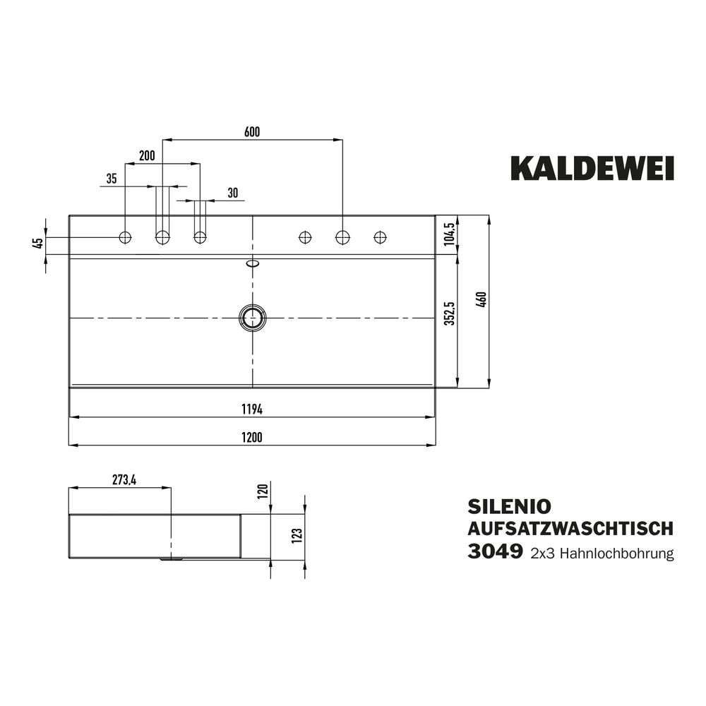 Kaldewei Aufsatz-Doppelwaschtisch Silenio rechteckig 123x460x1200mm, Alpinweiß/C... KALDEWEI-906406053001 4055761019965 (Abb. 3)