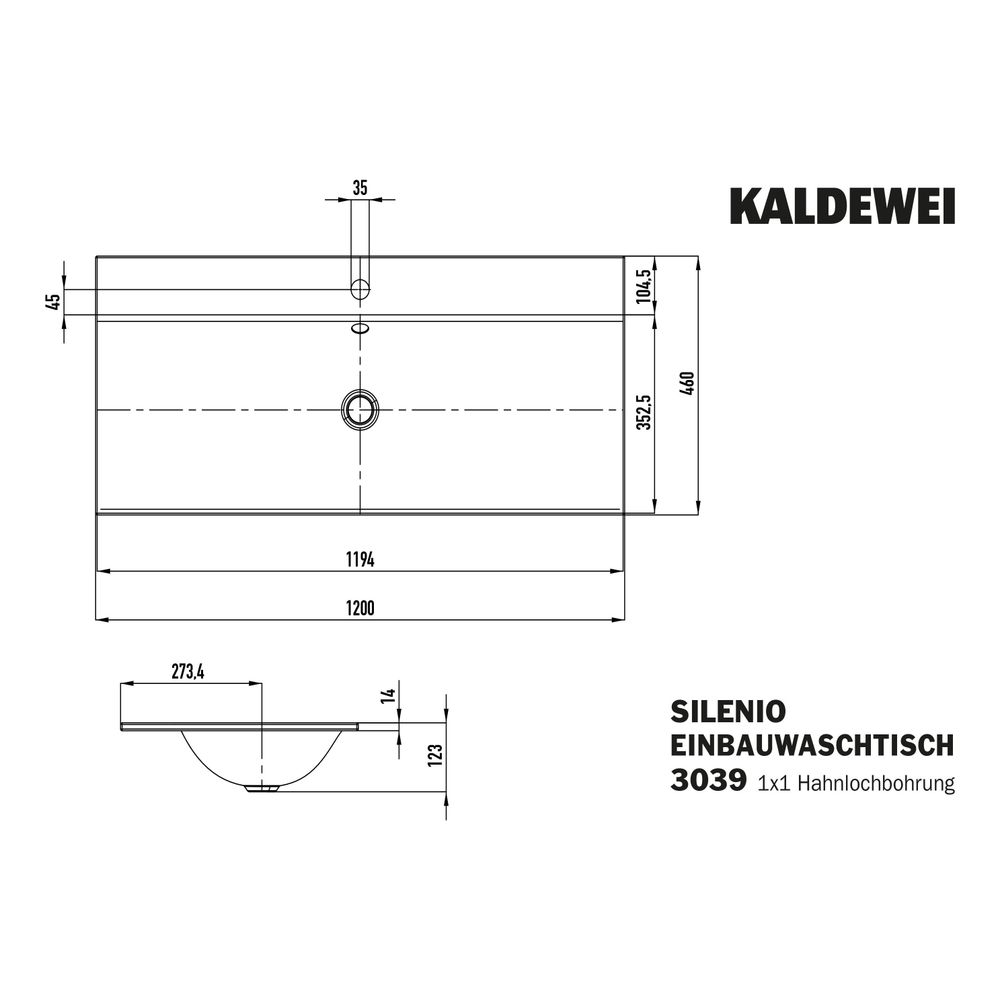 Kaldewei Einbauwaschtisch Silenio rechteckig 123x460x1200mm, Bahamabeige/Alpinwe... KALDEWEI-907907193030 4063728492645 (Abb. 3)