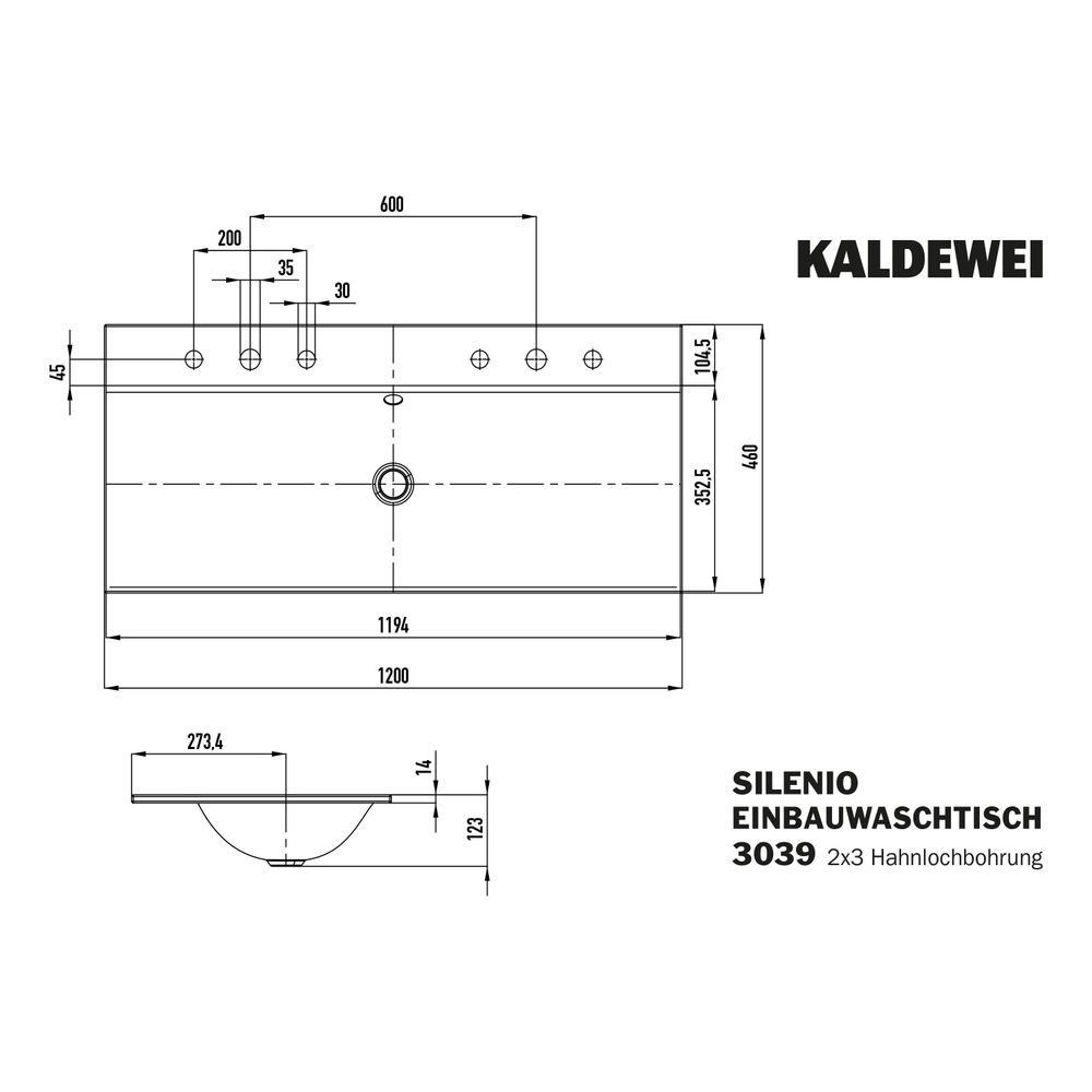 Kaldewei Einbau-Doppelwaschtisch Silenio rechteckig 123x460x1200mm, Alpinweiß/Al... KALDEWEI-907907223001 4063728494175 (Abb. 3)