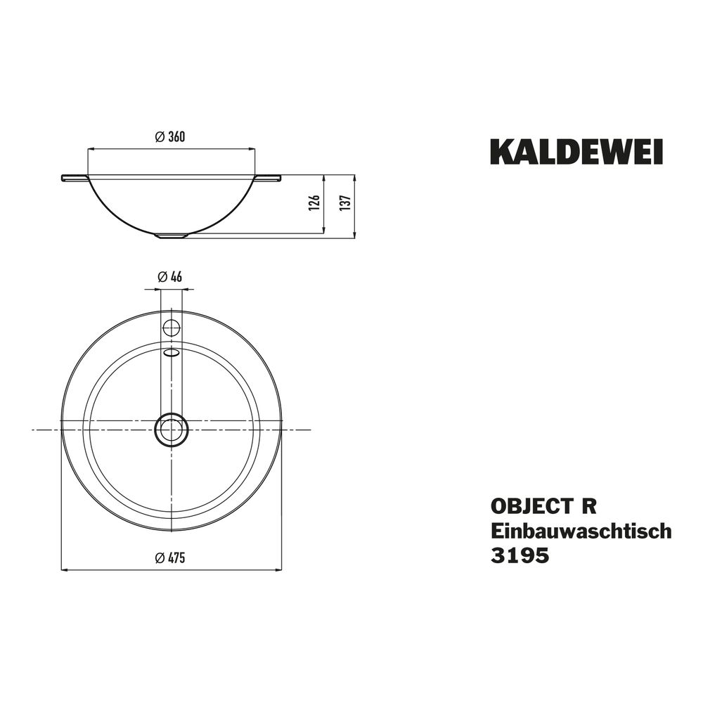 Kaldewei Einbauwaschtisch Object R rund 137x475x475mm, Alpinweiß, 1 HL, mit ÜL o... KALDEWEI-911606010001 4063728695152 (Abb. 3)