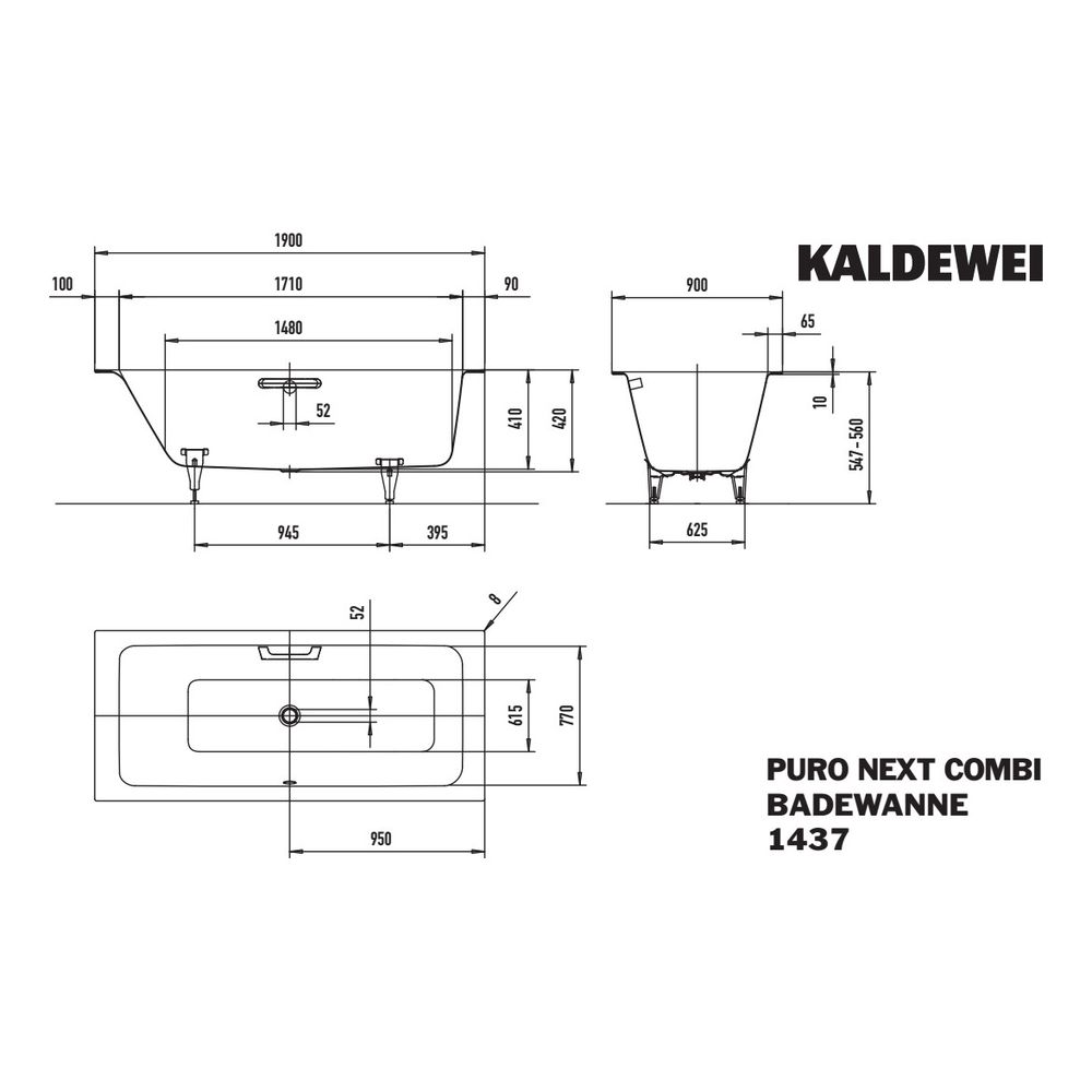 Kaldewei Badewanne Puro Next Combi rechteckig 420x900x1900mm 230l Alpinweiß m. V... KALDEWEI-143710213001 4063728894012 (Abb. 2)