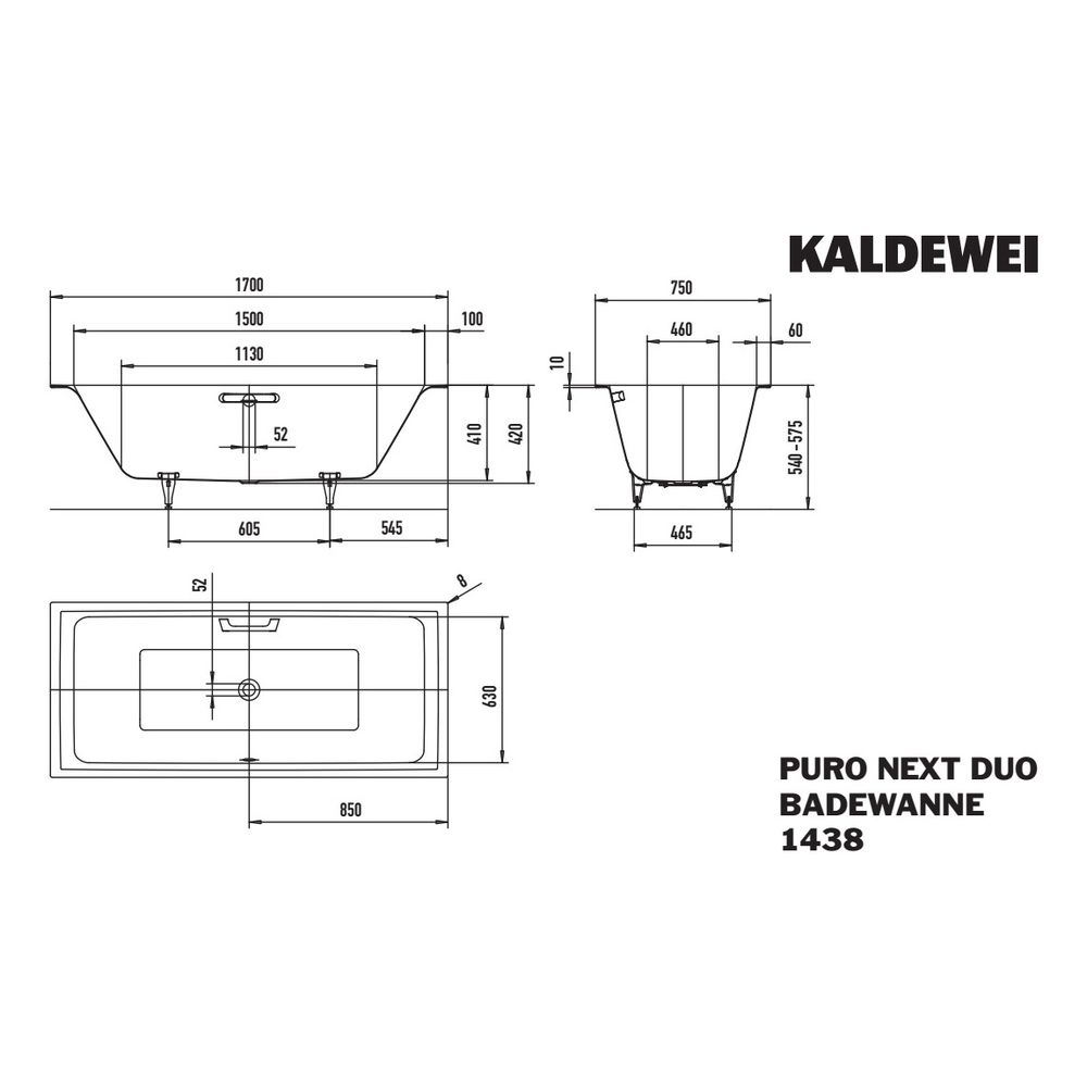 Kaldewei Badewanne Puro Next Duo rechteckig 420x750x1700mm 122l Alpinweiß m. ÜL,... KALDEWEI-143800010001 4063729192032 (Abb. 2)