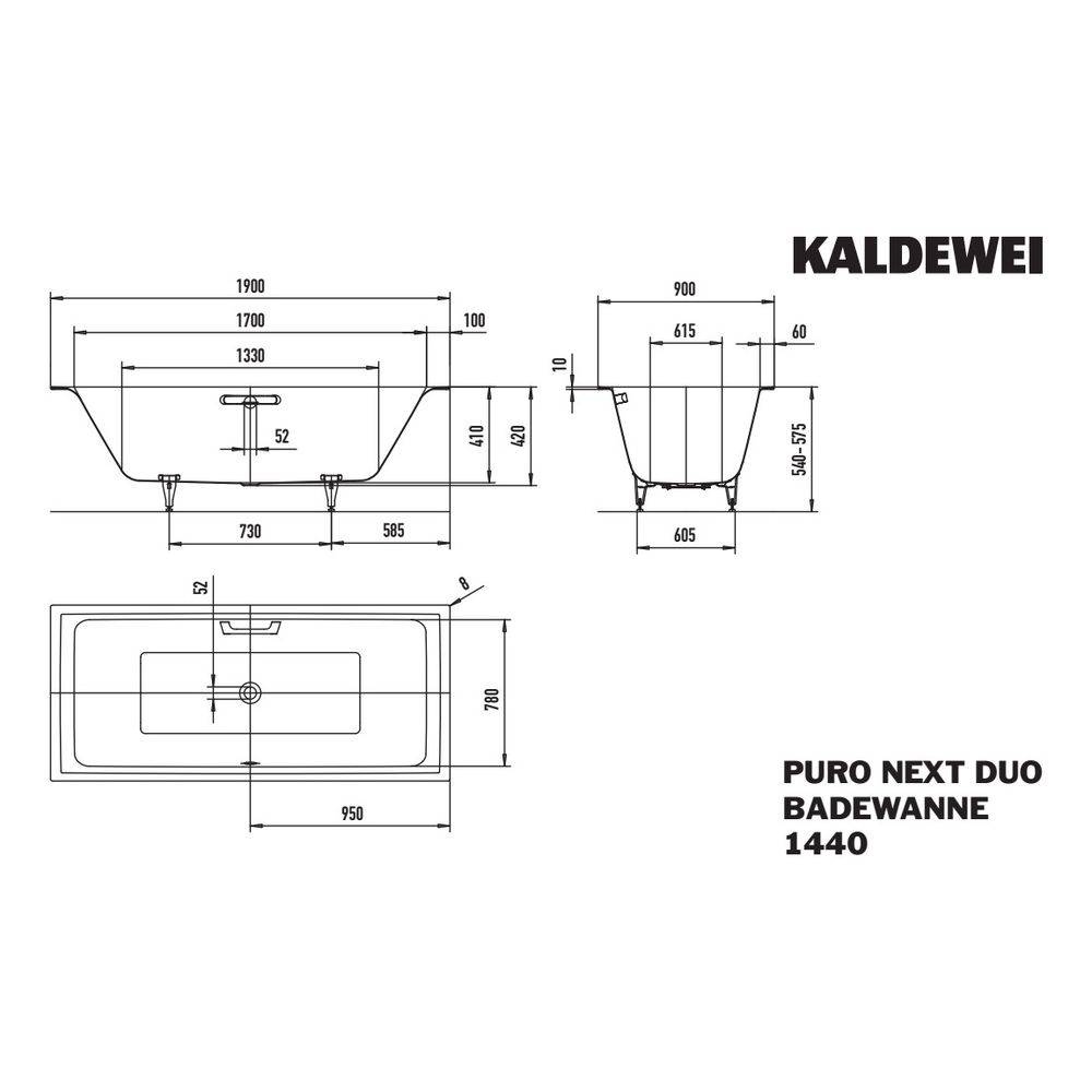Kaldewei Badewanne Puro Next Duo rechteckig 420x900x1900mm 217l Alpinweiß m. ÜL,... KALDEWEI-144000010001 4063729192094 (Abb. 2)