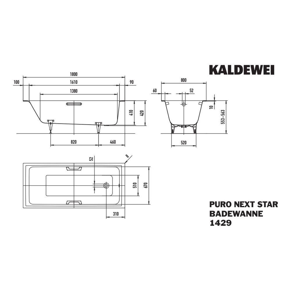 Kaldewei Badewanne Puro Next Star rechteckig 420x800x1800mm 170l Alpinweiß m. An... KALDEWEI-142930000001 4063728887120 (Abb. 2)