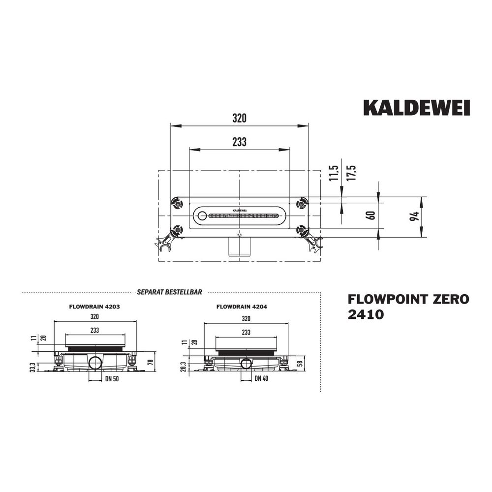 Kaldewei Duschablauf Flowpoint Zero 233x60mm, Mattschwarz 100... KALDEWEI-941000010676 4063728871099 (Abb. 2)