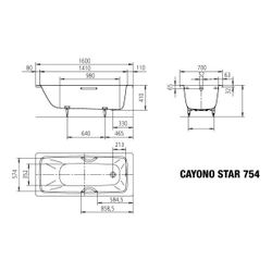 Kaldewei Badewanne Cayono Star rechteckig 410x700x1600mm 107l Alpinweiß m. Antis... KALDEWEI-275430000001 4001112909393 (Abb. 1)