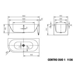 Kaldewei Badewanne Centro Duo 1 Kombi.-Form 485x800x1800mm Links 195l Alpinweiß ... KALDEWEI-200940413001 4001112996874 (Abb. 1)