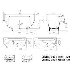 Kaldewei Badewanne Centro Duo 1 Kombi.-Form 485x750x1700mm Links 156l Alpinweiß ... KALDEWEI-282930000001 4001112822951 (Abb. 1)