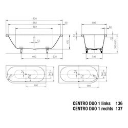 Kaldewei Badewanne Centro Duo 1 Kombi.-Form 485x800x1800mm Links 195l Alpinweiß ... KALDEWEI-283600010001 4001112809327 (Abb. 1)
