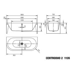 Kaldewei Badewanne Centro Duo 2 Kombi.-Form 485x800x1800mm 195l Alpinweiß m. ÜL,... KALDEWEI-202340413001 4055761005340 (Abb. 1)