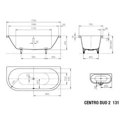 Kaldewei Badewanne Centro Duo 2 Kombi.-Form 485x750x1700mm 156l Alpinweiß m. ÜL,... KALDEWEI-283100010001 4001112809358 (Abb. 1)