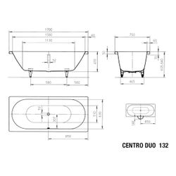 Kaldewei Badewanne Centro Duo rechteckig 485x750x1700mm 156l Alpinweiß m. Antisl... KALDEWEI-283230000001 4001112823019 (Abb. 1)