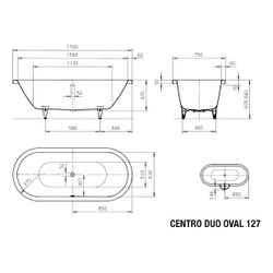Kaldewei Badewanne Centro Duo oval 485x750x1700mm 156l Alpinweiß m. Antislip, ÜL... KALDEWEI-282730000001 4001112822876 (Abb. 1)