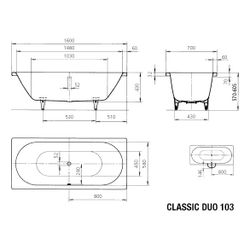 Kaldewei Badewanne Classic Duo rechteckig 430x700x1600mm 95l Manhattan m. Antisl... KALDEWEI-290330000199 4063727002746 (Abb. 1)