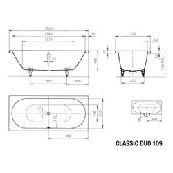 Kaldewei Badewanne Classic Duo rechteckig 430x750x1800mm 143l Alpinweiß m. ÜL, P... KALDEWEI-290900013001 4001112584866 (Abb. 1)