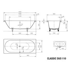 Kaldewei Badewanne Classic Duo rechteckig 430x800x1800mm 158l Pergamon m. ÜL, o.... KALDEWEI-291000010231 4001112590157 (Abb. 1)