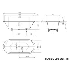 Kaldewei Badewanne Classic Duo oval 430x800x1800mm 158l Alpinweiß m. Antislip, Ü... KALDEWEI-291230003001 4001112669211 (Abb. 1)