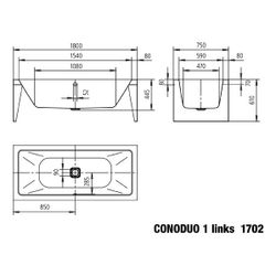 Kaldewei Badewanne Conoduo 1 rechteckig 445x750x1700mm Links 122l Alpinweiß m. Ü... KALDEWEI-201440800001 4063728695039 (Abb. 1)