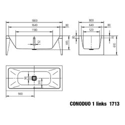 Kaldewei Badewanne Conoduo 1 rechteckig 445x800x1800mm Rechts 159l Alpinweiß m. ... KALDEWEI-201742563001 4055761082938 (Abb. 1)