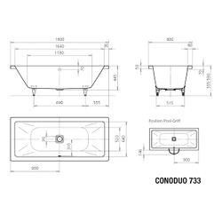 Kaldewei Badewanne Conoduo rechteckig 445x800x1800mm 159l Alpinweiß m. ÜL, o. An... KALDEWEI-235100010001 4001112609996 (Abb. 1)