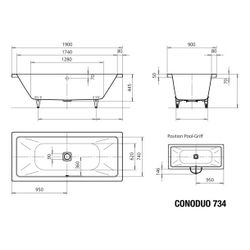 Kaldewei Badewanne Conoduo rechteckig 445x900x1900mm 220l Alpinweiß m. ÜL, o. An... KALDEWEI-235200010001 4001112616130 (Abb. 1)