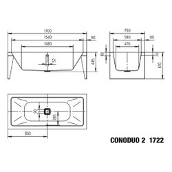 Kaldewei Badewanne Conoduo 2 rechteckig 445x750x1700mm 122l Alpinweiß m. ÜL, Gar... KALDEWEI-201840810001 4063728695121 (Abb. 1)