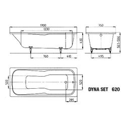 Kaldewei Badewanne Dyna Set rechteckig 430x750x1700mm 169l Alpinweiß m. ÜL, o. A... KALDEWEI-226100010001 4001112123096 (Abb. 1)