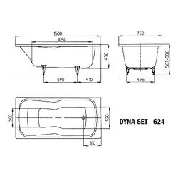 Kaldewei Badewanne Dyna Set rechteckig 430x750x1500mm 133l Warm Beige 20 m. ÜL, ... KALDEWEI-226600010661 4063727853980 (Abb. 1)