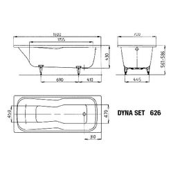 Kaldewei Badewanne Dyna Set rechteckig 430x700x1600mm 122l Pergamon m. ÜL, o. An... KALDEWEI-226800010231 4001112300190 (Abb. 1)