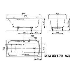 Kaldewei Badewanne Dyna Set Star rechteckig 430x750x1500mm 133l Alpinweiß m. Ant... KALDEWEI-226730000001 4001112303672 (Abb. 1)