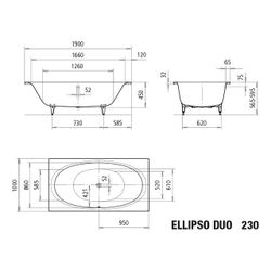Kaldewei Badewanne Ellipso Duo rechteckig 465x1000x1900mm 214l Alpinweiß m. ÜL, ... KALDEWEI-286000010001 4001112809426 (Abb. 1)