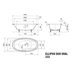 Kaldewei Badewanne Ellipso Duo oval 465x1000x1900mm 214l Alpinweiß m. ÜL, o. Ant... KALDEWEI-286200010001 4001112805596 (Abb. 1)
