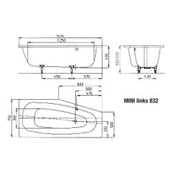 Kaldewei Badewanne Mini Kombi.-Form 430x750x1570mm Links 110l Alpinweiß m. ÜL, o... KALDEWEI-224800010001 4001112289969 (Abb. 1)