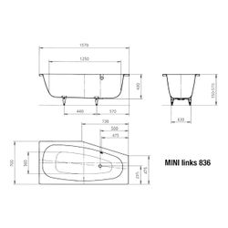 Kaldewei Badewanne Mini Kombi.-Form 430x700x1570mm Links 110l Alpinweiß m. ÜL, o... KALDEWEI-225200010001 4001112341872 (Abb. 1)