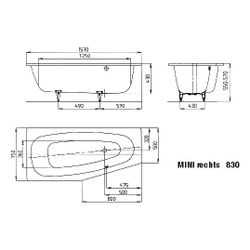 Kaldewei Badewanne Mini Kombi.-Form 430x750x1570mm Rechts 110l Alpinweiß m. ÜL, ... KALDEWEI-224600010001 4001112289945 (Abb. 1)