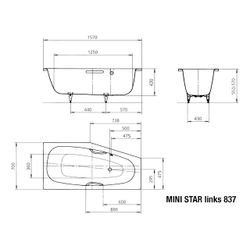 Kaldewei Badewanne Mini Star Kombi.-Form 430x700x1570mm Links 110l Manhattan m. ... KALDEWEI-225300013199 4063727760813 (Abb. 1)