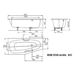 Kaldewei Badewanne Mini Star Kombi.-Form 430x750x1570mm Rechts 110l Bahamabeige ... KALDEWEI-224700010030 4001112357149 (Abb. 1)