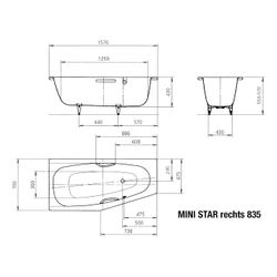 Kaldewei Badewanne Mini Star Kombi.-Form 430x700x1570mm Rechts 110l Alpinweiß m.... KALDEWEI-224500010001 4001112341858 (Abb. 1)