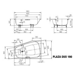 Kaldewei Badewanne Plaza Duo Kombi.-Form 430x1200x1800mm Rechts 273l Alpinweiß m... KALDEWEI-237000010001 4001112658802 (Abb. 1)
