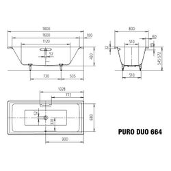 Kaldewei Badewanne Puro Duo rechteckig 420x800x1800mm 165l Alpinweiß m. Vollanti... KALDEWEI-266434010001 4001112904862 (Abb. 1)