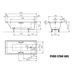 Kaldewei Badewanne Puro Star rechteckig 420x700x1600mm 105l Alpinweiß m. Antisli... KALDEWEI-258530003001 4001112868447 (Abb. 1)