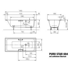 Kaldewei Badewanne Puro Star rechteckig 420x800x1700mm 140l Schwarz m. Vollantis... KALDEWEI-259434013701 4063727097261 (Abb. 1)