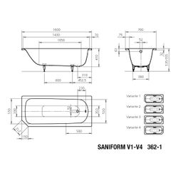 Kaldewei Badewanne Saniform V1 Kombi.-Form 410x700x1600mm 93l Alpinweiß m. ÜL, o... KALDEWEI-192100010001 4001112213292 (Abb. 1)