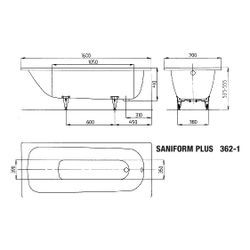 Kaldewei Badewanne Saniform Plus rechteckig 410x700x1600mm 93l Alpinweiß m. ÜL, ... KALDEWEI-111700010001 4001112032497 (Abb. 1)