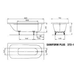 Kaldewei Badewanne Saniform Plus rechteckig 410x750x1600mm 107l Alpinweiß m. ÜL,... KALDEWEI-112500010001 4001112050583 (Abb. 1)