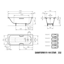 Kaldewei Badewanne Saniform V2 Star Kombi.-Form 410x700x1600mm 93l Pergamon m. G... KALDEWEI-134100010231 4001112628850 (Abb. 1)