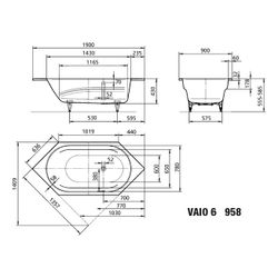 Kaldewei Badewanne Vaio 6 Sechseck 430x900x1900mm 145l Manhattan m. ÜL, o. Antis... KALDEWEI-233800010199 4001112562253 (Abb. 1)